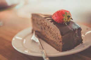 Chocolate cake with strawberry on top